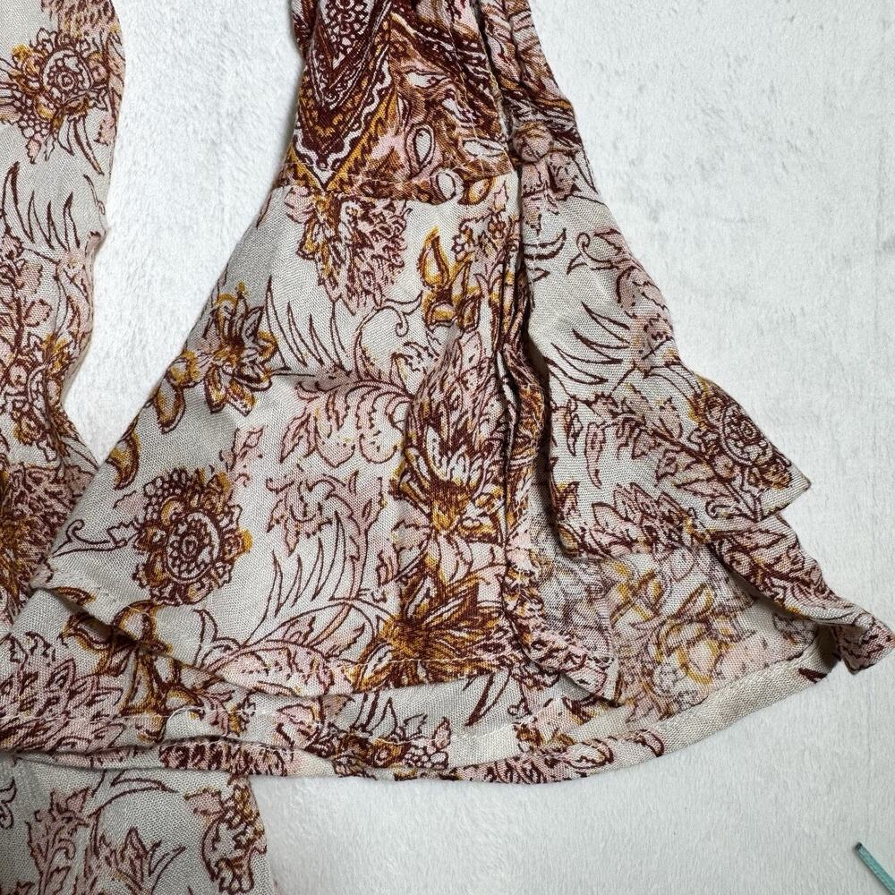 Free People Boho Paisley Tunic Top Womens Small Long Sleeve Tie Neck Babydoll - Picture 3 of 7
